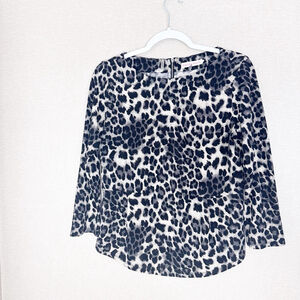 Rebecca Taylor Zipper Neck Leopard Boatneck Top Medium